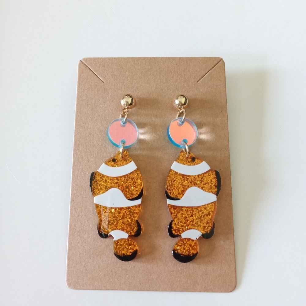 Gold Glitter Fish Earrings